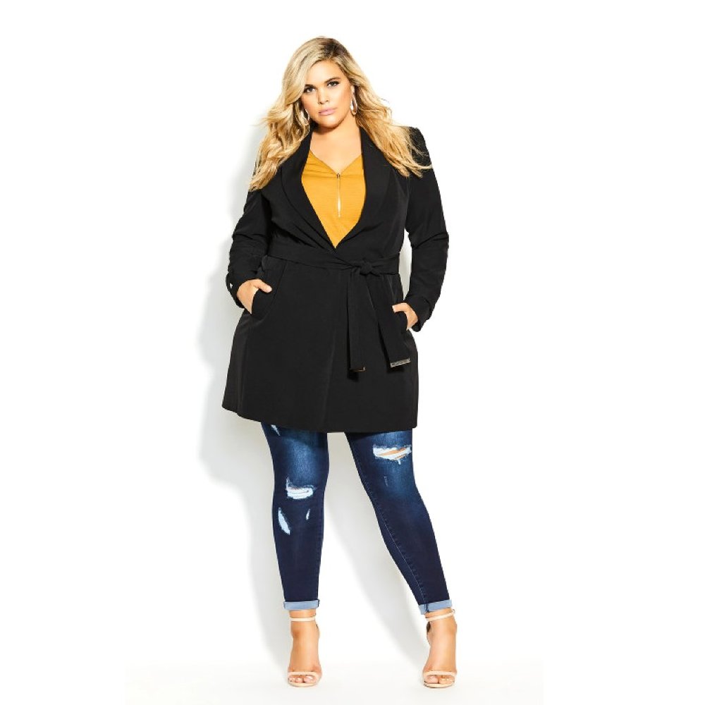 NWOT City Chic Miss Sleek Trench Black M = 18 = 2X - Picture 1 of 5